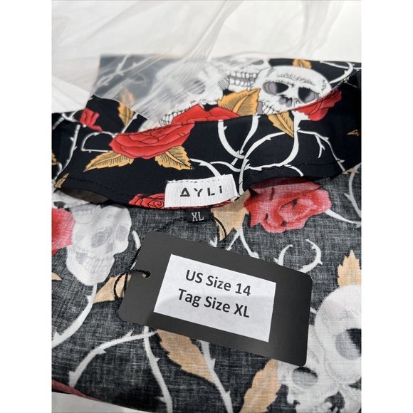 NWT AYLI Black dress Skull Floral Fit And Flare 1950 Vintage RETRO 14 - Picture 8 of 8
